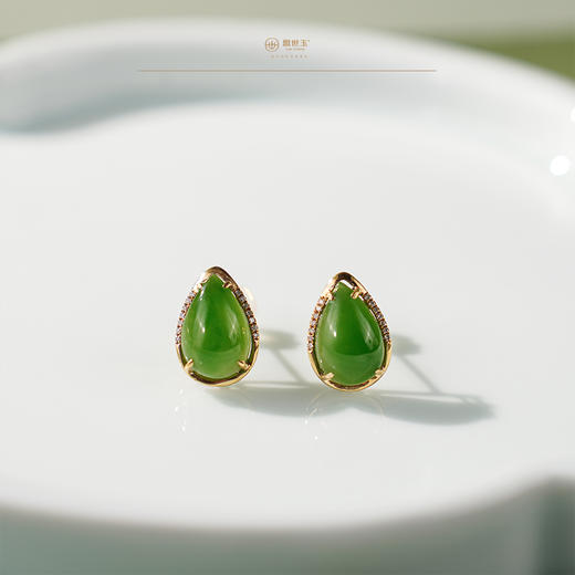 「婉尒」金镶碧玉耳钉 商品图0