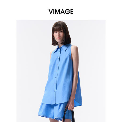VIMAGE纬漫纪纯色收腰显瘦时尚无袖衬衫2026夏新款V2509204 商品图5