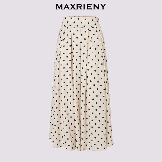 玛克门店发货MAXRIENY复古波点印花裙26春款黑白撞色压褶半裙收腰伞裙中长裙(货号:MF86SK751) 商品图3