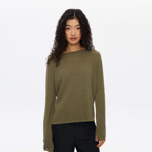 Oneup卷边亚麻宽松针织长袖 商品图1