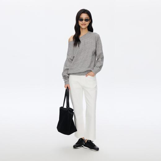 Oneup花纱一字肩斜肩卫衣 商品图2