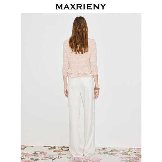 玛克门店发货MAXRIENY浅藕粉色针织衫2026年春季新款修身双层荷叶边上衣毛衣(货号:MF80SW002) 商品图3