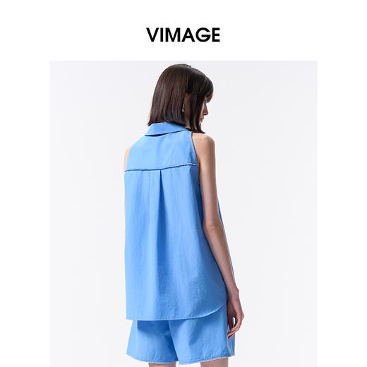 VIMAGE纬漫纪纯色收腰显瘦时尚无袖衬衫2026夏新款V2509204 商品图4