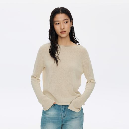 Oneup卷边亚麻宽松针织长袖 商品图2