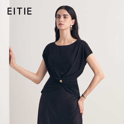 EITIE爱特爱2026夏季新款时尚小众设计舒适弹力莱赛尔纯色T恤上衣8602303 商品图1