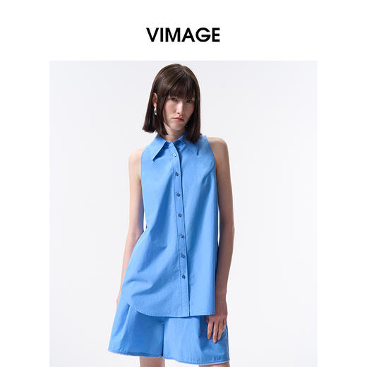 VIMAGE纬漫纪纯色收腰显瘦时尚无袖衬衫2026夏新款V2509204 商品图2