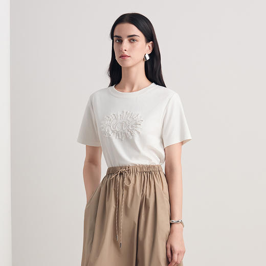 EITIE爱特爱时尚舒适简约印花宽松T恤短袖上衣2026夏季新款8502201 商品图5