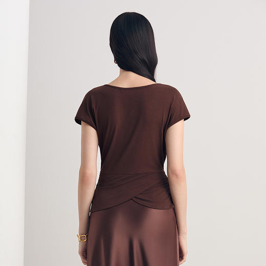 EITIE爱特爱2026夏季新款时尚小众设计舒适弹力莱赛尔纯色T恤上衣8602303 商品图5