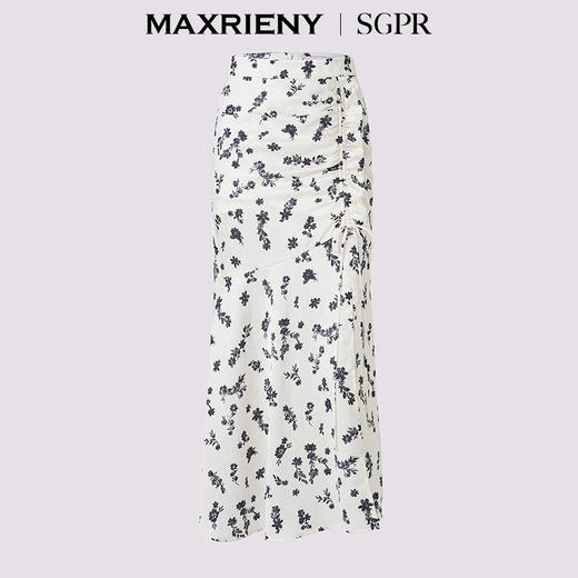 玛克门店发货【SGPR】浪漫复古感印花提花缎面鱼尾抽褶半身裙25春(货号:MU86SK006) 商品图3