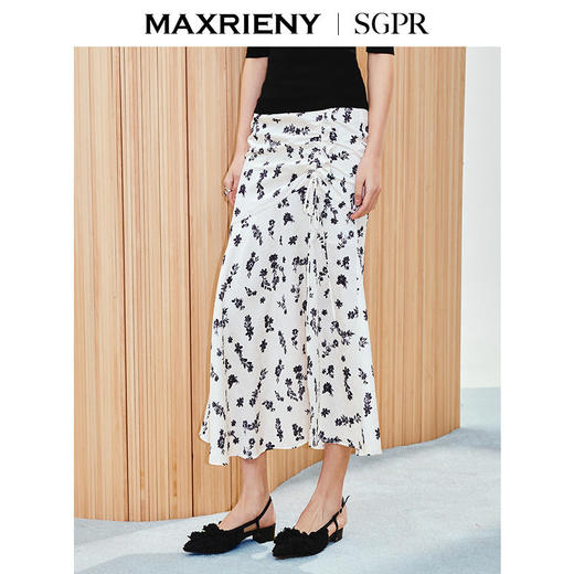 玛克门店发货【SGPR】浪漫复古感印花提花缎面鱼尾抽褶半身裙25春(货号:MU86SK006) 商品图1