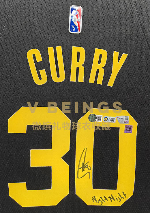 收藏系列 库里 勇士队30号黑色 晚安铭文 亲笔签名球衣 商品图1