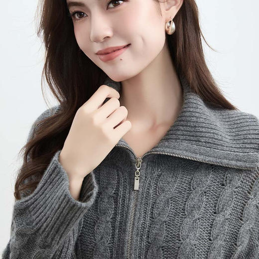 VogoPetite 100%山羊绒绞花纹理休闲外套 BP142F1602 商品图2