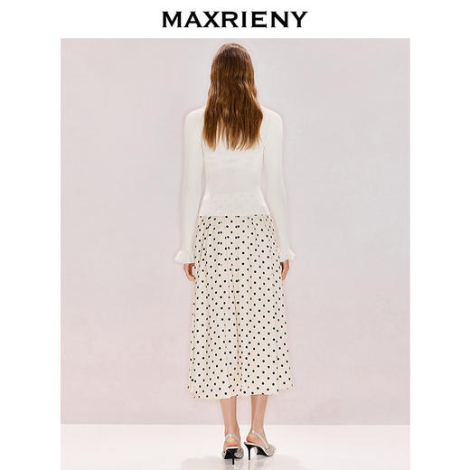 玛克门店发货MAXRIENY复古波点印花裙26春款黑白撞色压褶半裙收腰伞裙中长裙(货号:MF86SK751) 商品图2