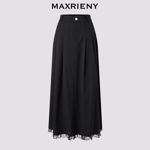 玛克门店发货【SGPR】法式赫本收腰伞摆半裙2025春款黑色高腰长裙(货号:MU86SK007) 商品图3