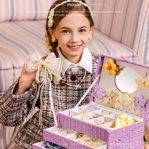 Mobee 礼物系列 发饰礼盒 拾光花町 米色 儿童发饰礼盒套装女孩侧边发夹箍头绳皮筋首饰收纳 商品图5
