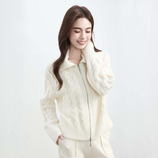 VogoPetite 100%山羊绒绞花纹理休闲外套 BP142F1602 商品图4