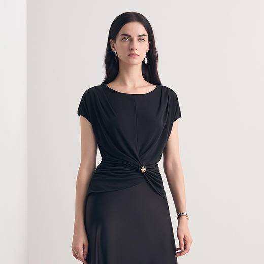 EITIE爱特爱2026夏季新款时尚小众设计舒适弹力莱赛尔纯色T恤上衣8602303 商品图10