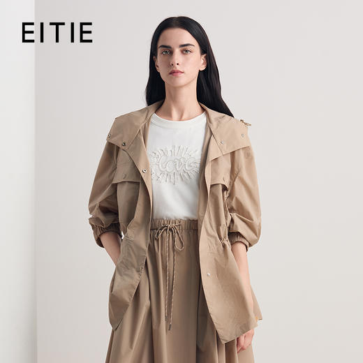 EITIE爱特爱时尚百搭工装连帽通勤抽绳短款风衣外套2026春季新款8604302 商品图0