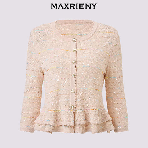 玛克门店发货MAXRIENY浅藕粉色针织衫2026年春季新款修身双层荷叶边上衣毛衣(货号:MF80SW002) 商品图4