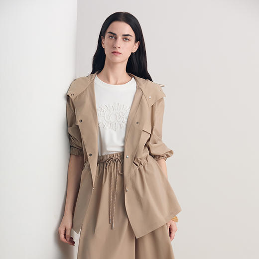 EITIE爱特爱时尚百搭工装连帽通勤抽绳短款风衣外套2026春季新款8604302 商品图5