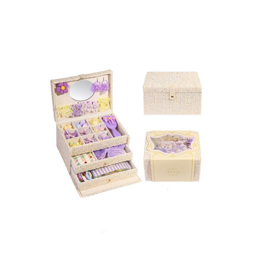 Mobee 礼物系列 发饰礼盒 拾光花町 米色 儿童发饰礼盒套装女孩侧边发夹箍头绳皮筋首饰收纳 商品图0