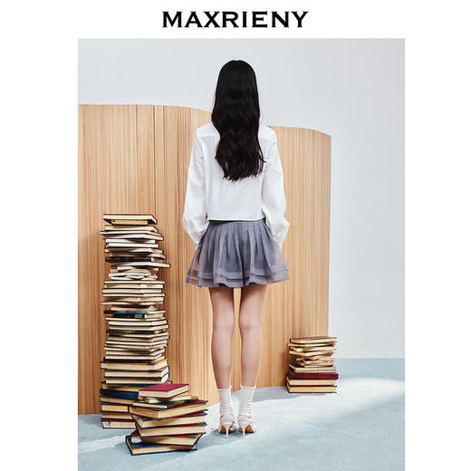 玛克门店发货MAXRIENY百褶A摆简约格雷网纱压褶半裙(货号:MC86SK008) 商品图2