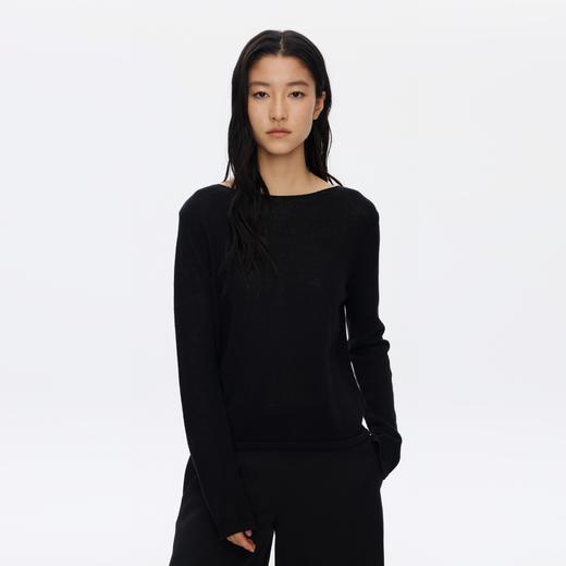 Oneup卷边亚麻宽松针织长袖 商品图3