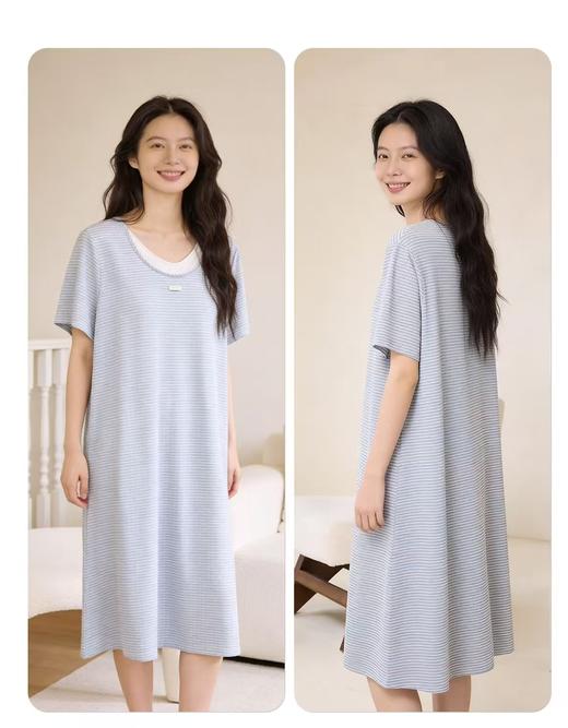 TZ竹纤维女士时尚条纹胸垫款家居裙2410 商品图1