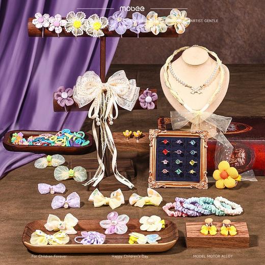 Mobee 礼物系列 发饰礼盒 拾光花町 米色 儿童发饰礼盒套装女孩侧边发夹箍头绳皮筋首饰收纳 商品图4