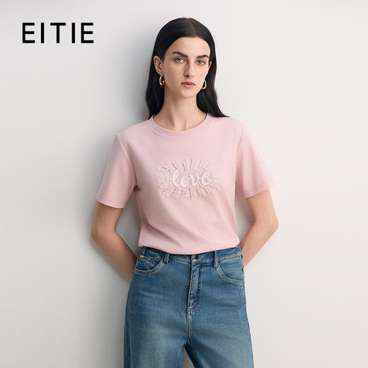 EITIE爱特爱时尚舒适简约印花宽松T恤短袖上衣2026夏季新款8502201 商品图1