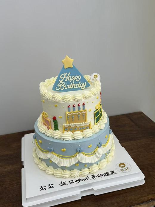 复古吹蜡烛-裱花浅蓝色蛋糕 商品图1