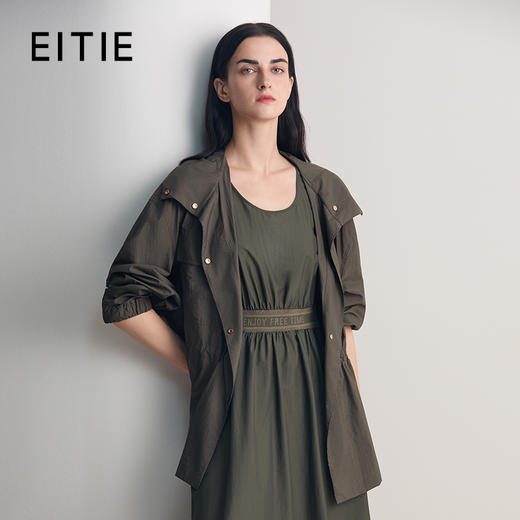 EITIE爱特爱时尚百搭工装连帽通勤抽绳短款风衣外套2026春季新款8604302 商品图1