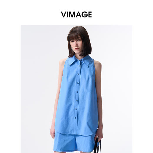 VIMAGE纬漫纪纯色收腰显瘦时尚无袖衬衫2026夏新款V2509204 商品图1
