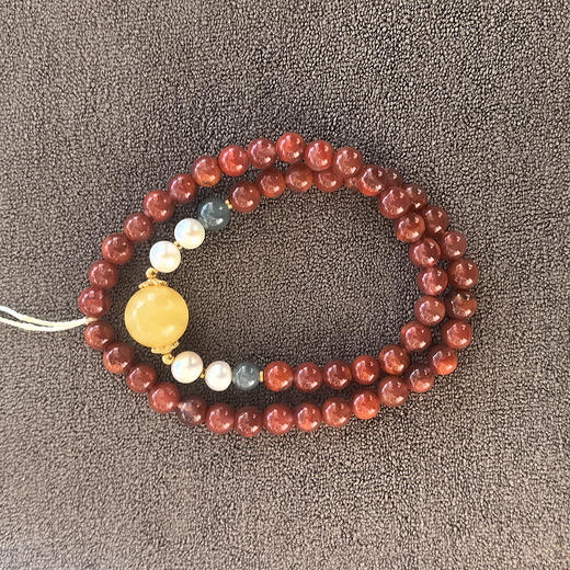 0.6双圈南红手串 雪山金顶 银镀金 蜜蜡珍珠 商品图1