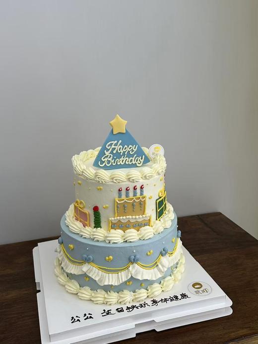 复古吹蜡烛-裱花浅蓝色蛋糕 商品图2