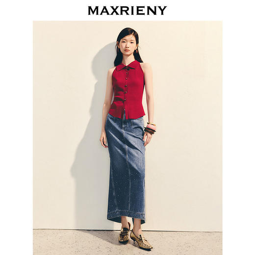 玛克门店发货MAXRIENY精致烫钻复古风半裙(货号:MC86SK039) 商品图0