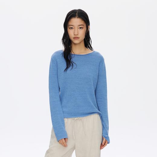 Oneup卷边亚麻宽松针织长袖 商品图0