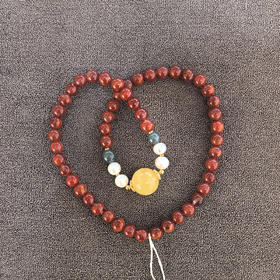 0.6双圈南红手串 雪山金顶 银镀金 蜜蜡珍珠