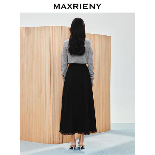 玛克门店发货【SGPR】法式赫本收腰伞摆半裙2025春款黑色高腰长裙(货号:MU86SK007) 商品图2