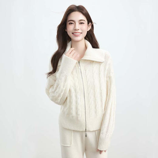 VogoPetite 100%山羊绒绞花纹理休闲外套 BP142F1602 商品图3