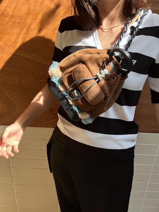 Tagi 画家珍珠编织束口双肩包 手工编织肩带随旅行口袋水桶抽绳束口包 商品图7