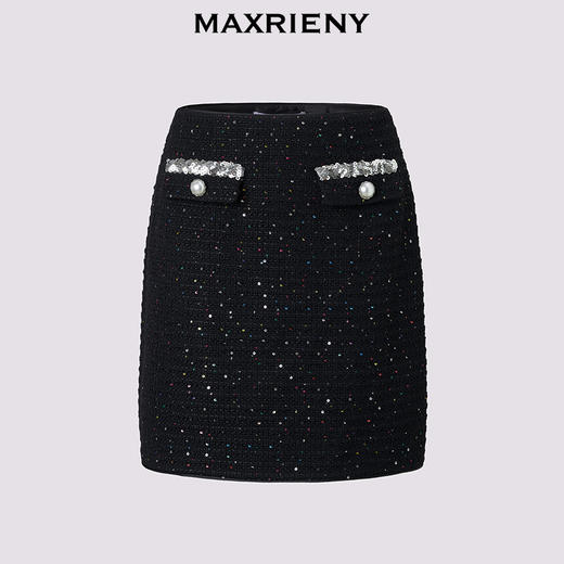 MAXRIENY优雅复古小香风收腰短款小A半裙25秋款烫钻a字高腰短裙(货号:MF86SK504) 商品图4