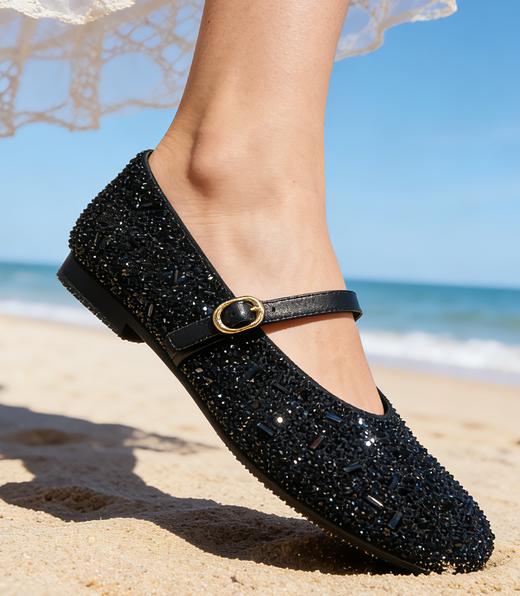 西村名物2026年春季新款舒适低跟一字带水晶鞋舞鞋玛丽珍鞋X26AE16951 商品图1