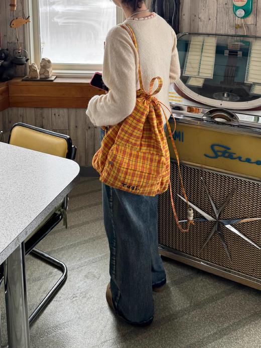 Tagi 珍珠亚克力串珠复古抽绳双肩包 柑橘饼干 可爱抽绳帆布包大容量双肩包 商品图6