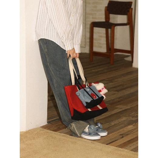 Tagi 想象苹果拼色复古帆布托特包 /手提包 拼色通勤复古单肩包帆布托特手提斜挎包 商品图2