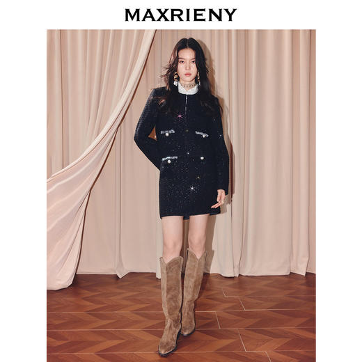 MAXRIENY优雅复古小香风收腰短款小A半裙25秋款烫钻a字高腰短裙(货号:MF86SK504) 商品图1