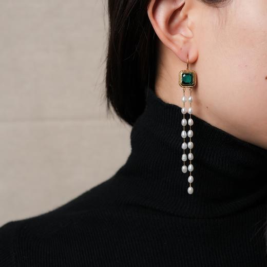 北京仓｜Chan Luu-GENEVA-淡水珍珠 祖母绿水晶 耳环［美国设计师］ 商品图0