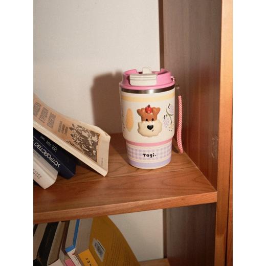 Tagi 爆米花双吸管咖啡保温杯 双饮吸管便携手拎不锈钢随行保冷保温杯随行杯 商品图3