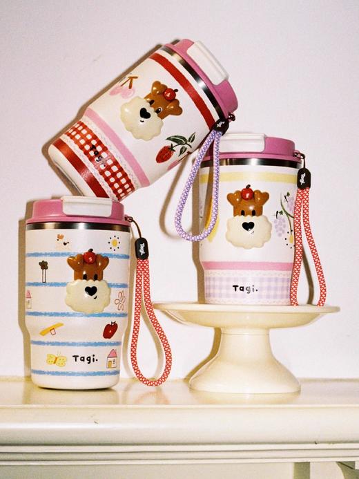 Tagi 爆米花双吸管咖啡保温杯 双饮吸管便携手拎不锈钢随行保冷保温杯随行杯 商品图1