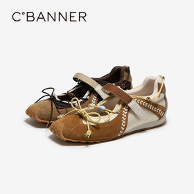 千百度薄底运动玛丽珍鞋女2026春季新款蝴蝶结舒适魔术贴休闲单鞋A26160831